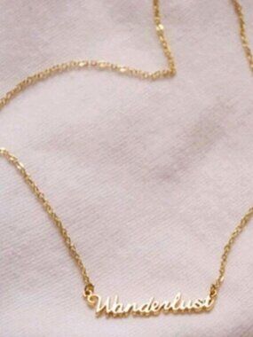 Gold Wanderlust Cursive Necklace NWT